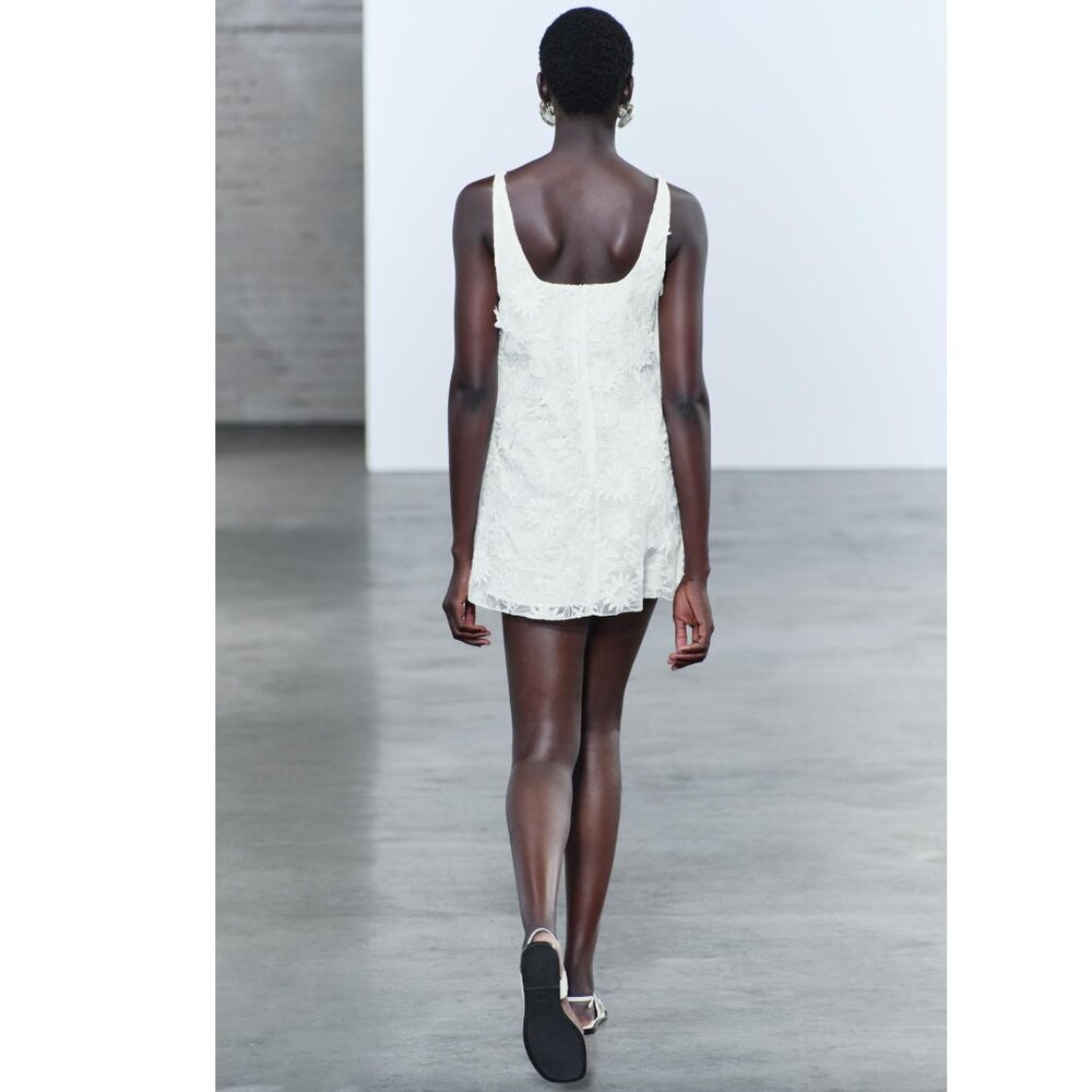 Zara 3D Floral Mini Short Dress Oyster White Sz S NWT - Picture 13 of 15